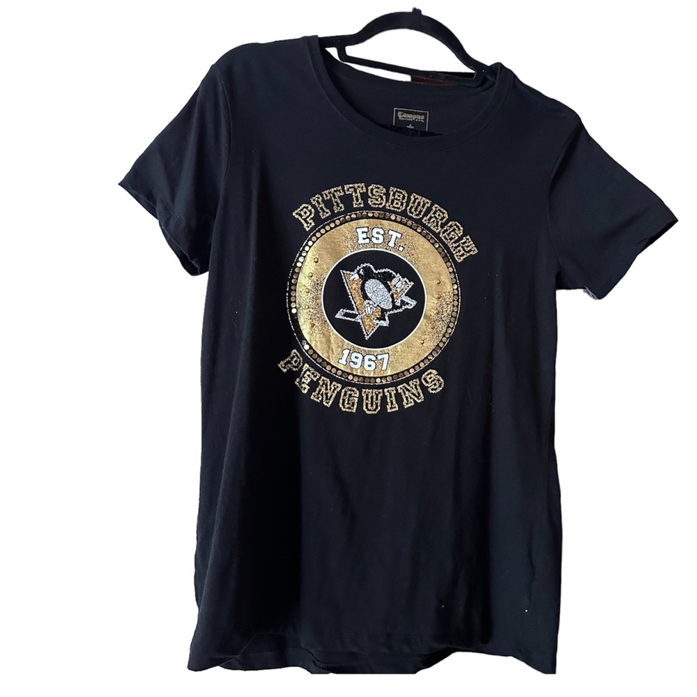 Campus Couture Blinged Pittsburgh Penguins Shirt Short Sleeve Blk TShirt Sz XL